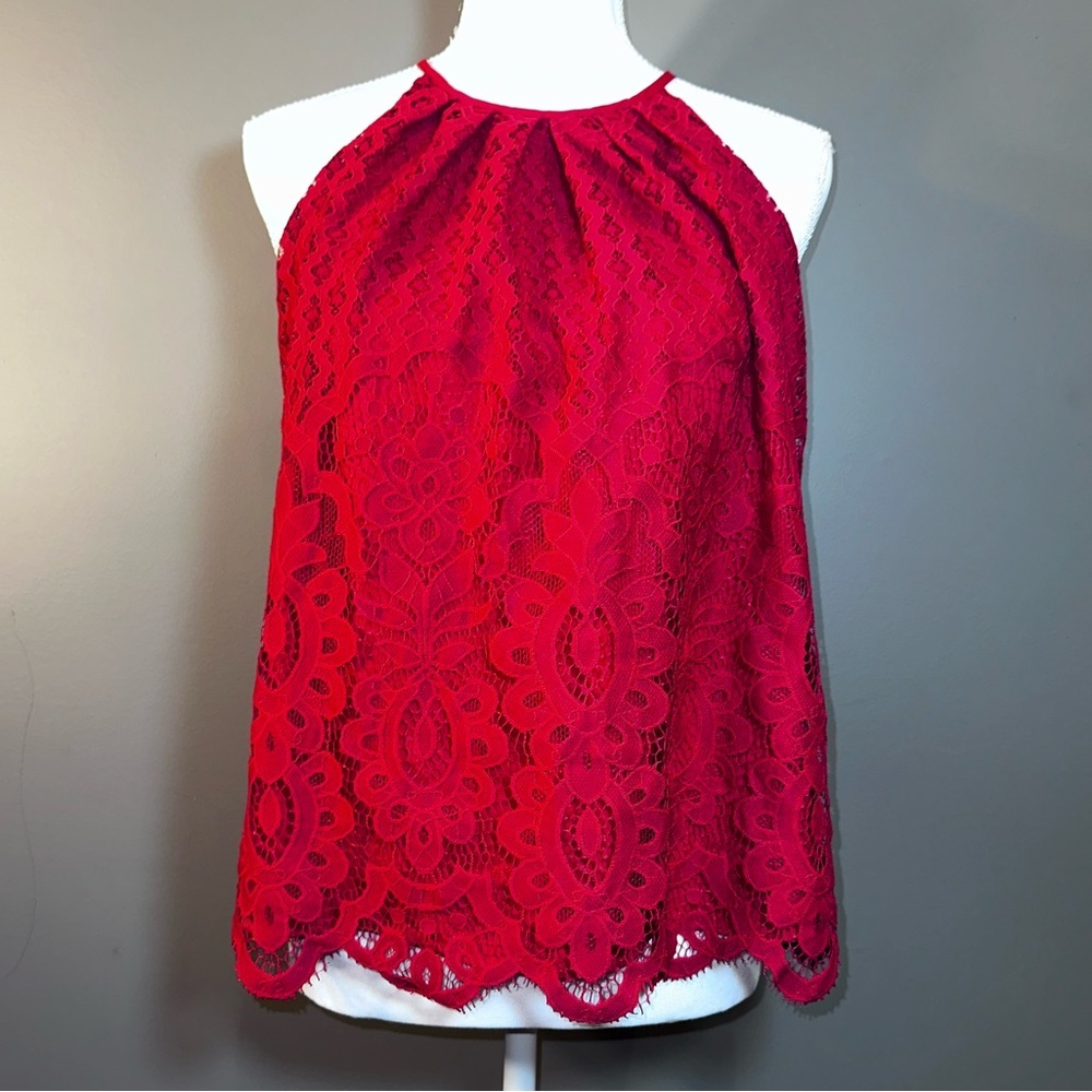 Francesca’s Blue Rain Red Lace Halter Top NWT Size M